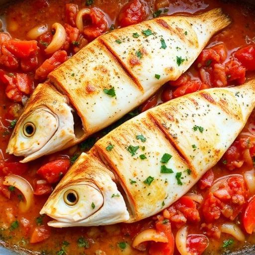 BAKED CATFISH with ONIONS and TOMATOES
