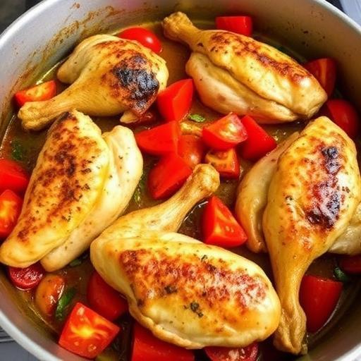 CHICKEN with RED and YELLOW BELL PEPPERS