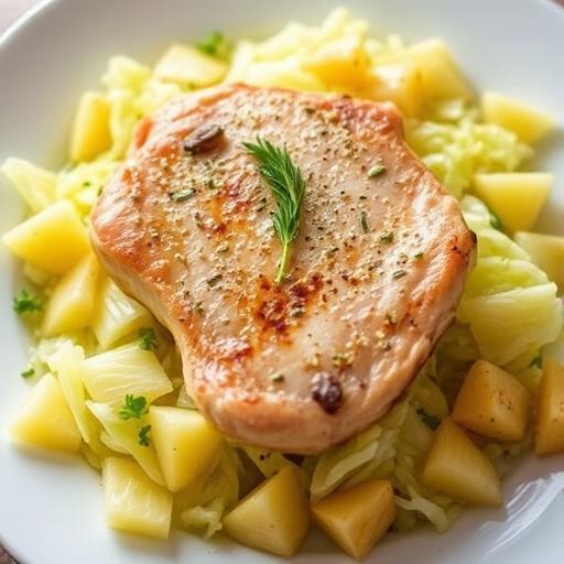 GRILLED SMOKED PORK CHOPS with CABBAGE