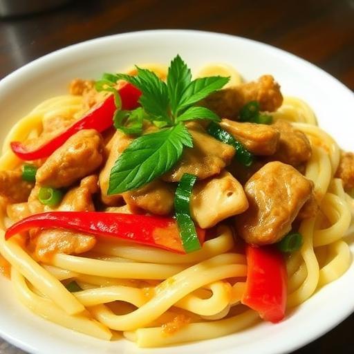 CHICKEN on PASTA with SPICY ASIAN-STYLE SAUCE