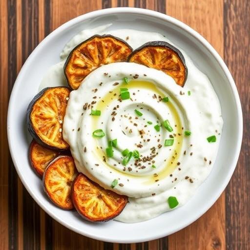 AUBERGINE CHIPS WITH FENNEL YOGHURT