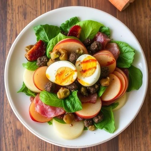 APPLE, BACON AND BLACK PUDDING SALAD WITH GRIBICHE DRESSING
