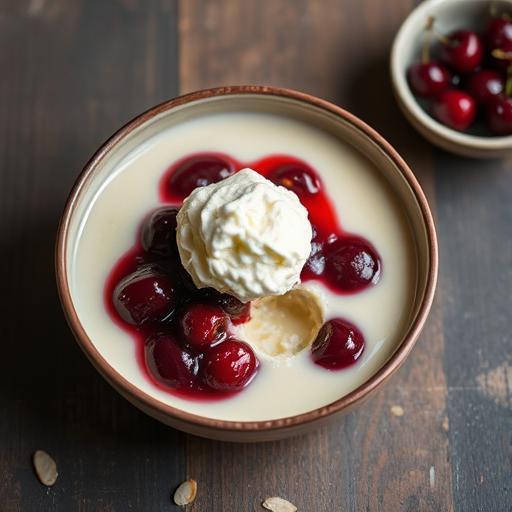 ALMOND RICE PUDDING AND CHERRY COMPÃ´TE
