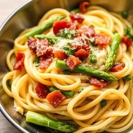 ASPARAGUS WITH FETTUCCINE AND SMOKED BACON