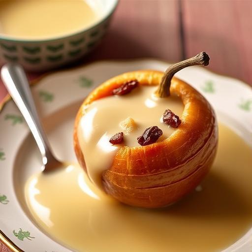 BAKED APPLE WITH RAISINS AND CUSTARD