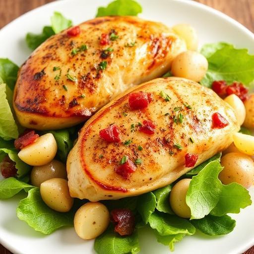 BARBECUED CHICKEN BREAST with WARM POTATO AND BACON SALAD