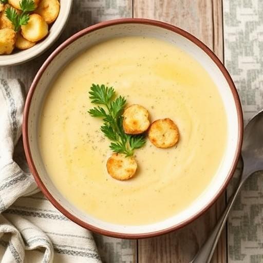 CELERY ROOT BISQUE with PEPPERED CROUTONS