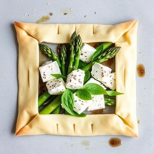 ASPARAGUS AND GOATS' CHEESE PUFF PASTRY WRAPS WITH CREAMY WINE SAUCE