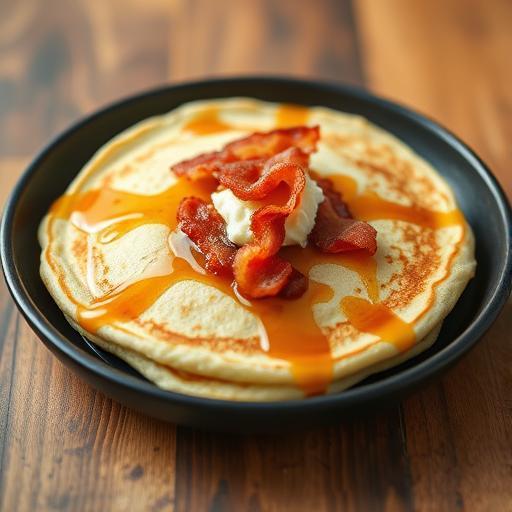 AMERICAN-STYLE PANCAKES WITH BACON AND MAPLE SYRUP