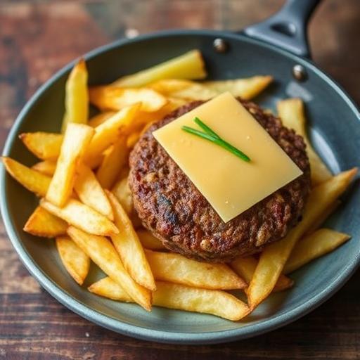 APPLE, PORK AND CHEDDAR BURGER WITH CHIPS