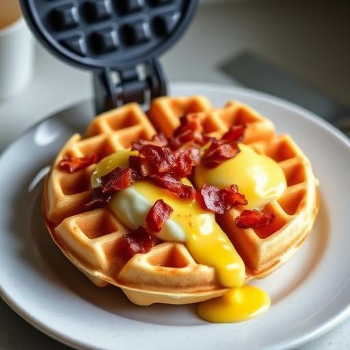 BACON WAFFLES WITH POACHED EGGS AND HOLLANDAISE SAUCE