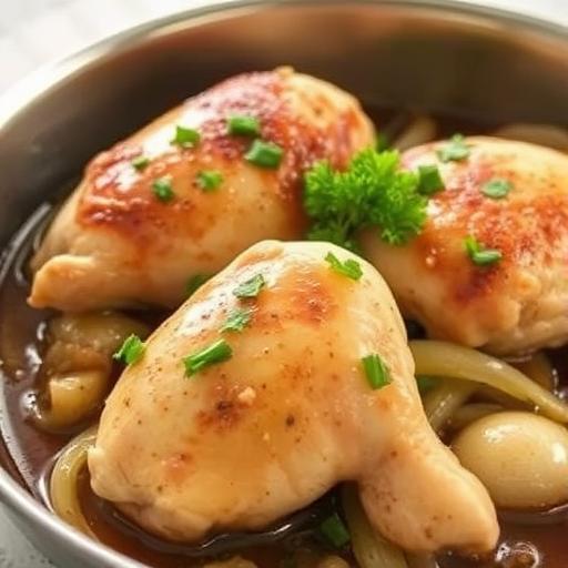 CHICKEN with ONIONS and RED WINE SAUCE (POULET AU VIN ROUGE)