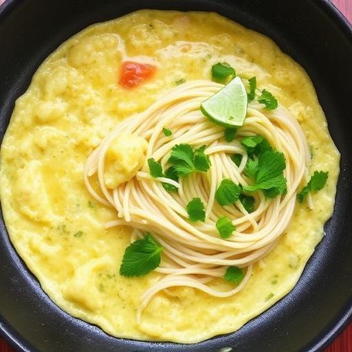 ASIAN-STYLE OMELETTE WITH CRISP NOODLES AND STICKY PEPPERS