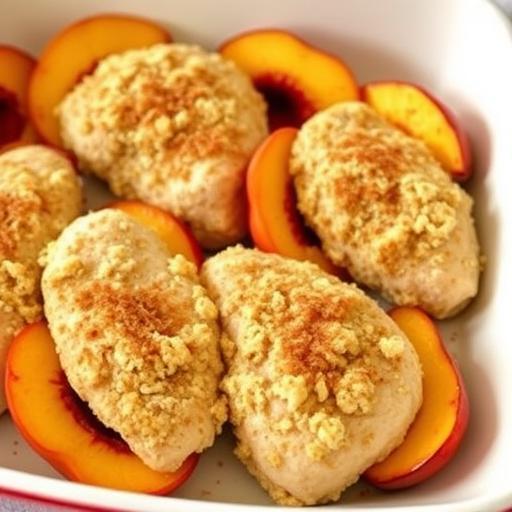 BAKED CHICKEN with YOGURT CRUST and PEACHES