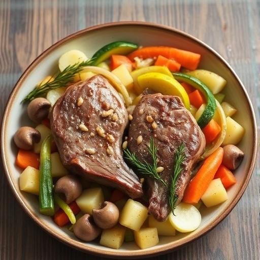 AGNELLO ALLA MENTA CON INSALATA CALDA (ITALIAN LAMB CASSEROLE WITH WARM SALAD)