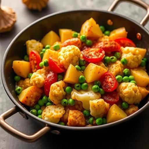 ALOO GOBI AUR MATER (CAULIFLOWER with POTATOES and PEAS)