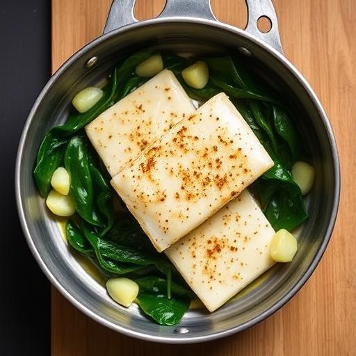 BAKED COD with SPINACH and CHEESE SAUCE
