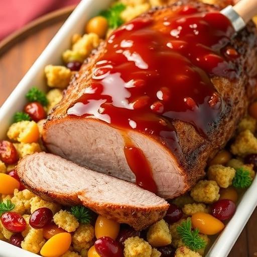 APRICOT GINGER GLAZED PORK ROAST with FRUIT STUFFING