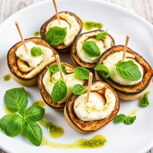 AUBERGINE AND MOZZARELLA WRAPS WITH WATERCRESS PESTO