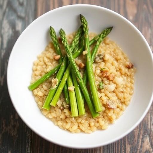 ASPARAGUS WITH PEARL BARLEY AND BACON
